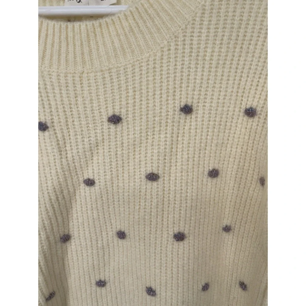 Lou & Grey LOFT Polka Dot‎ Sweater Cream Womens XS Textured Cozy Cottage Indie